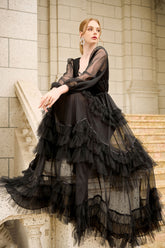 Naomi Plunge Neck Long Sleeves Ruffled Princess Dress